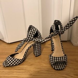 LULU’S BLACK AND WHITE GINGHAM HEELS